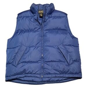 Lands End Womens Blue DOWN FILLED Puffer Vest Full Zip Collar Pockets Size L